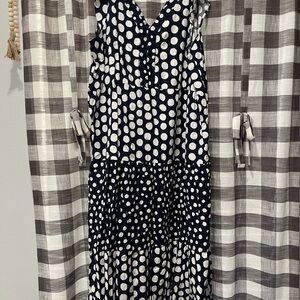 Loft Navy and White Polka Dot Dress